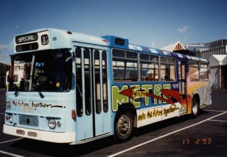 Bus 52 carrying advertising for Metro; 1993