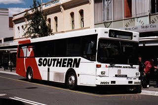 Bus 601 brightly advertising a local Qantas subsidiary, Southern Airlines